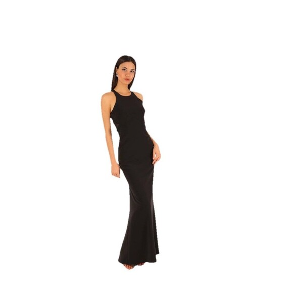 Halston Heritage Size 8  Black Crew Neck Long Dress Gown Cut Out $595 - Picture 1 of 15